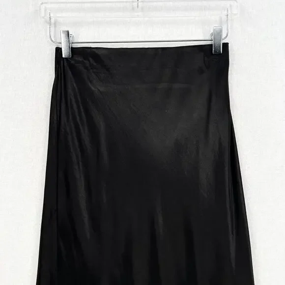 ENZA COSTA Satin Bias Cut Skirt Womens Small 1 Black Midi Pull on Slip Maxi NWOT - Picture 6 of 16